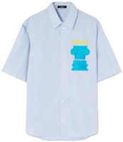 VERSACE SS23 Blue Letter Stripe Print Short Sleeve Shirt 1010841-1A07900-2WG70 VERSACE SS23 Blue Letter Stripe Print Short Sleeve Shirt 1010841-1A07900-2WG70