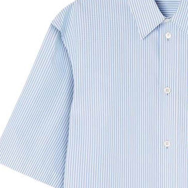 Sizing VERSACE SS23 Kemeja Lengan Pendek Cetakan Jalur Huruf Biru. 1010841-1A07900-2WG70