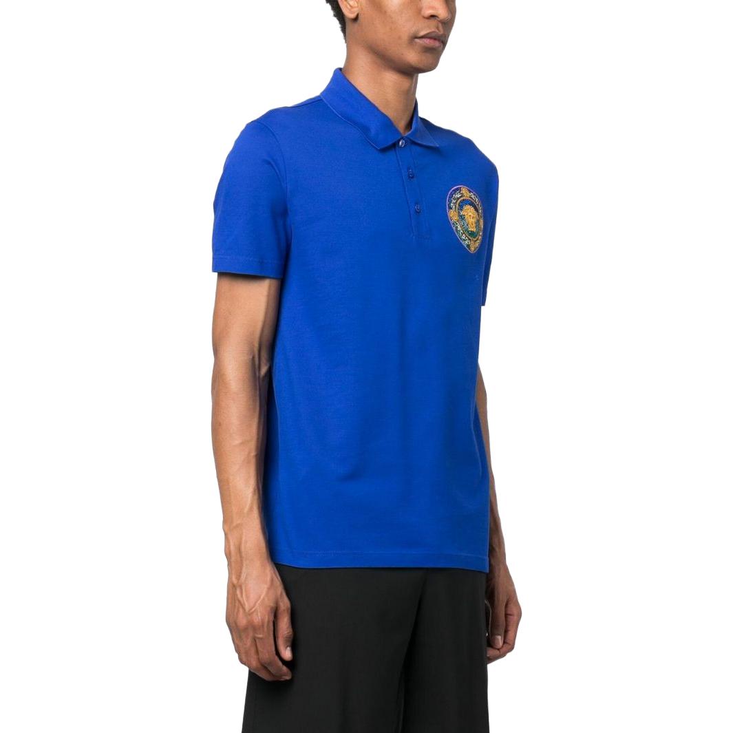 Purchase ヴェルサーチ SS23 ブルーポロシャツ ロゴ刺繍入り 100931-1A06768-1UE30