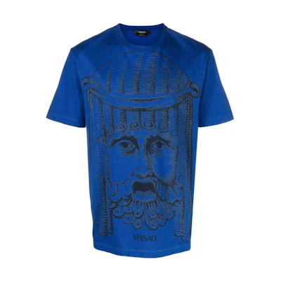 VERSACE SS23 Blue Sculptural Print Relaxed Fit Crew Neck T-Shirt. 1008357-1A05985-1UE30