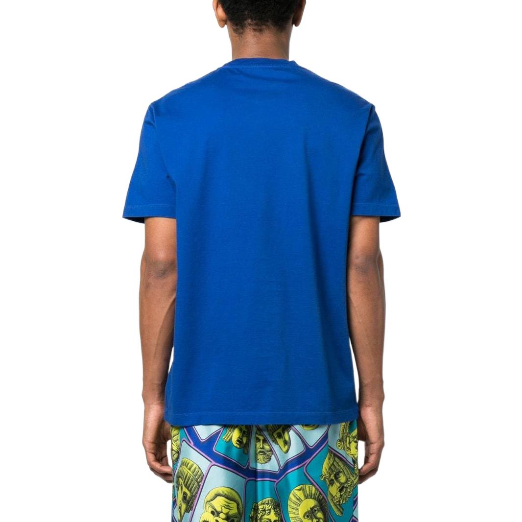 Shop VERSACE SS23  Blue Sculptural Print Relaxed Fit Crew Neck T-Shirt. 1008357-1A05985-1UE30