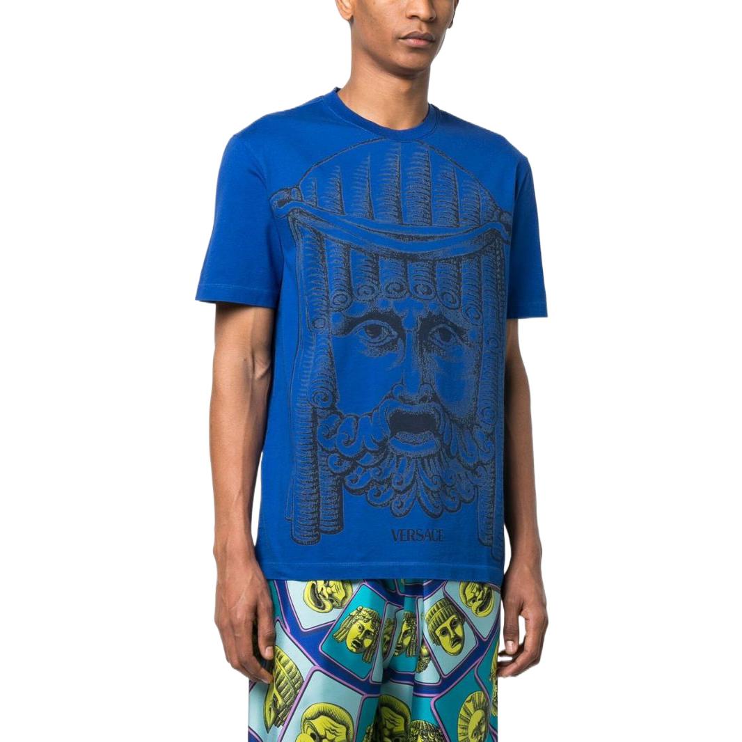 Purchase VERSACE SS23  Blue Sculptural Print Relaxed Fit Crew Neck T-Shirt. 1008357-1A05985-1UE30