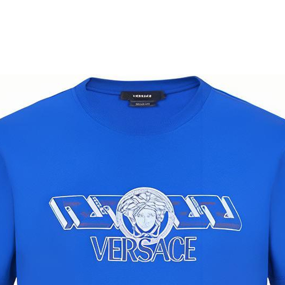 VERSACE SS23  Cobalt Blue Letter Print Crewneck Short Sleeve T-Shirt 1008461-1A06051-1UE30 圖 7