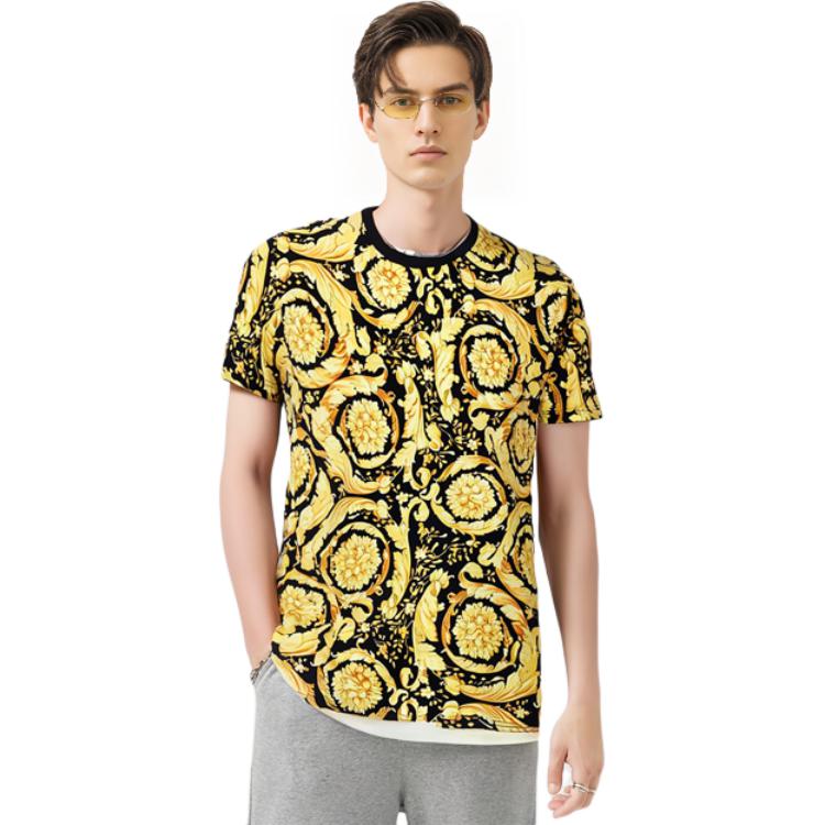 Sizing VERSACE 2023春夏金色花卉印花圆领T恤 AGU03003-A233294-A7900