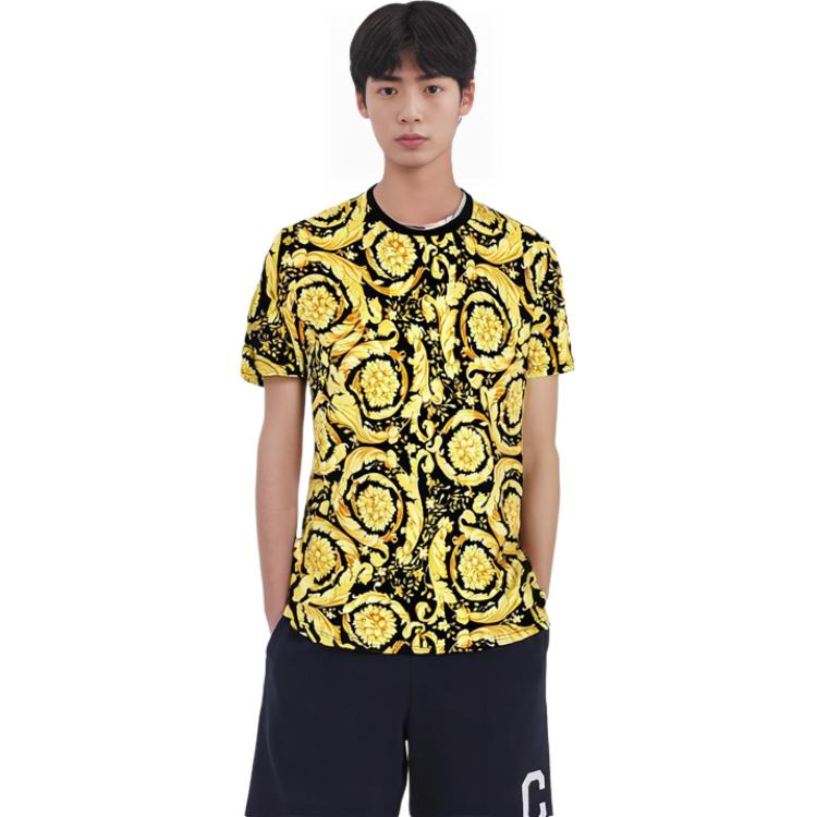 Cheap VERSACE 2023春夏金色花卉印花圆领T恤 AGU03003-A233294-A7900