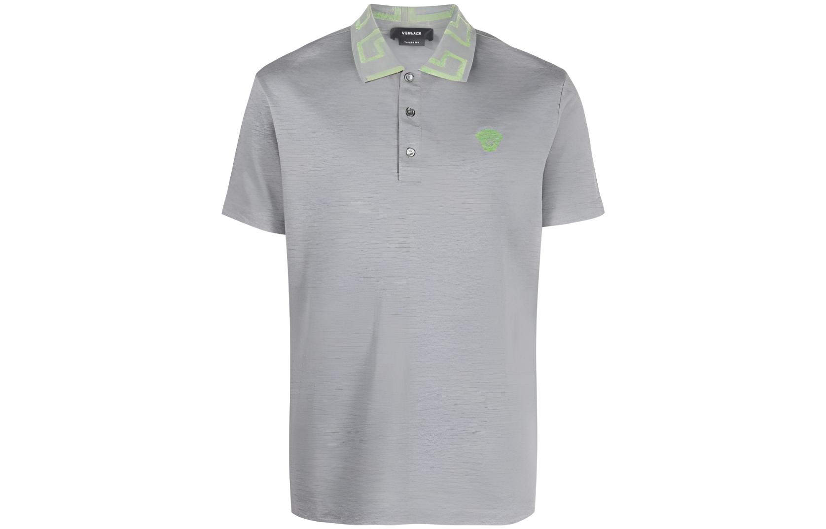 Versace SS23  Grey Short-Sleeve Polo Shirt with Logo Embroidery. A87402-1A06199-2EB80