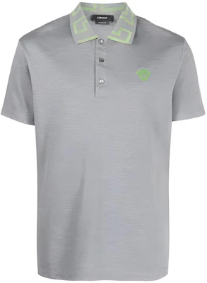 Versace SS23 Grey Short-Sleeve Polo Shirt with Logo Embroidery. A87402-1A06199-2EB80 Buy Versace SS23 Grey Short-Sleeve Polo Shirt with Logo Embroidery. A87402-1A06199-2EB80