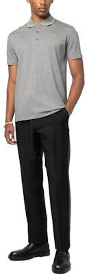 Versace SS23 Grey Short-Sleeve Polo Shirt with Logo Embroidery. A87402-1A06199-2EB80 Lookbook Versace SS23 Grey Short-Sleeve Polo Shirt with Logo Embroidery. A87402-1A06199-2EB80