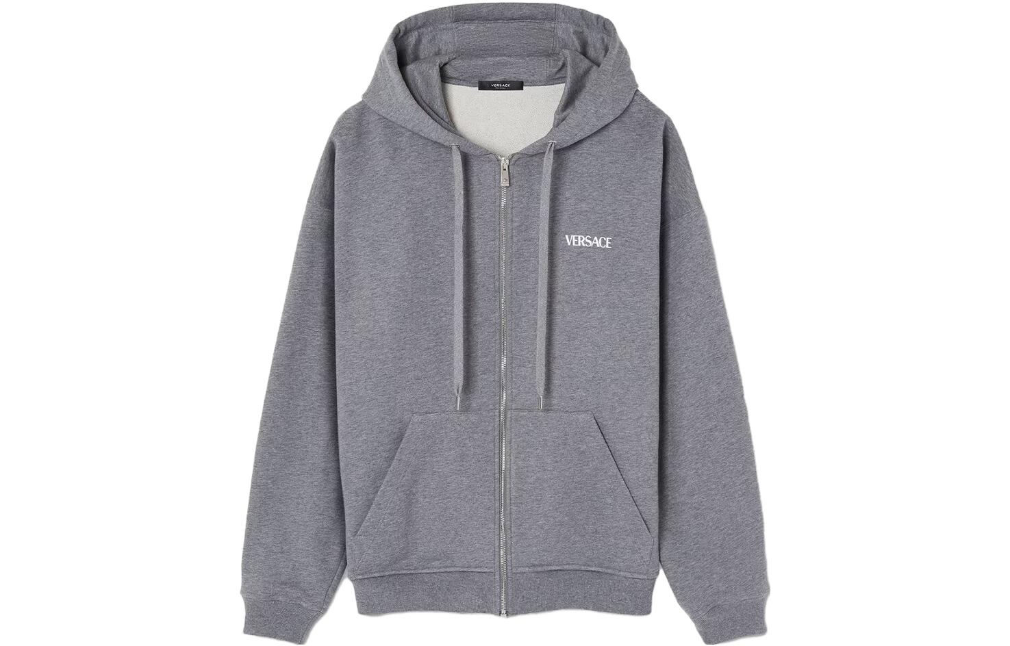 Order VERSACE SS23  Grey Zip-Up Hoodie with Back Letter Print 1010682-1A07744-2ED40
