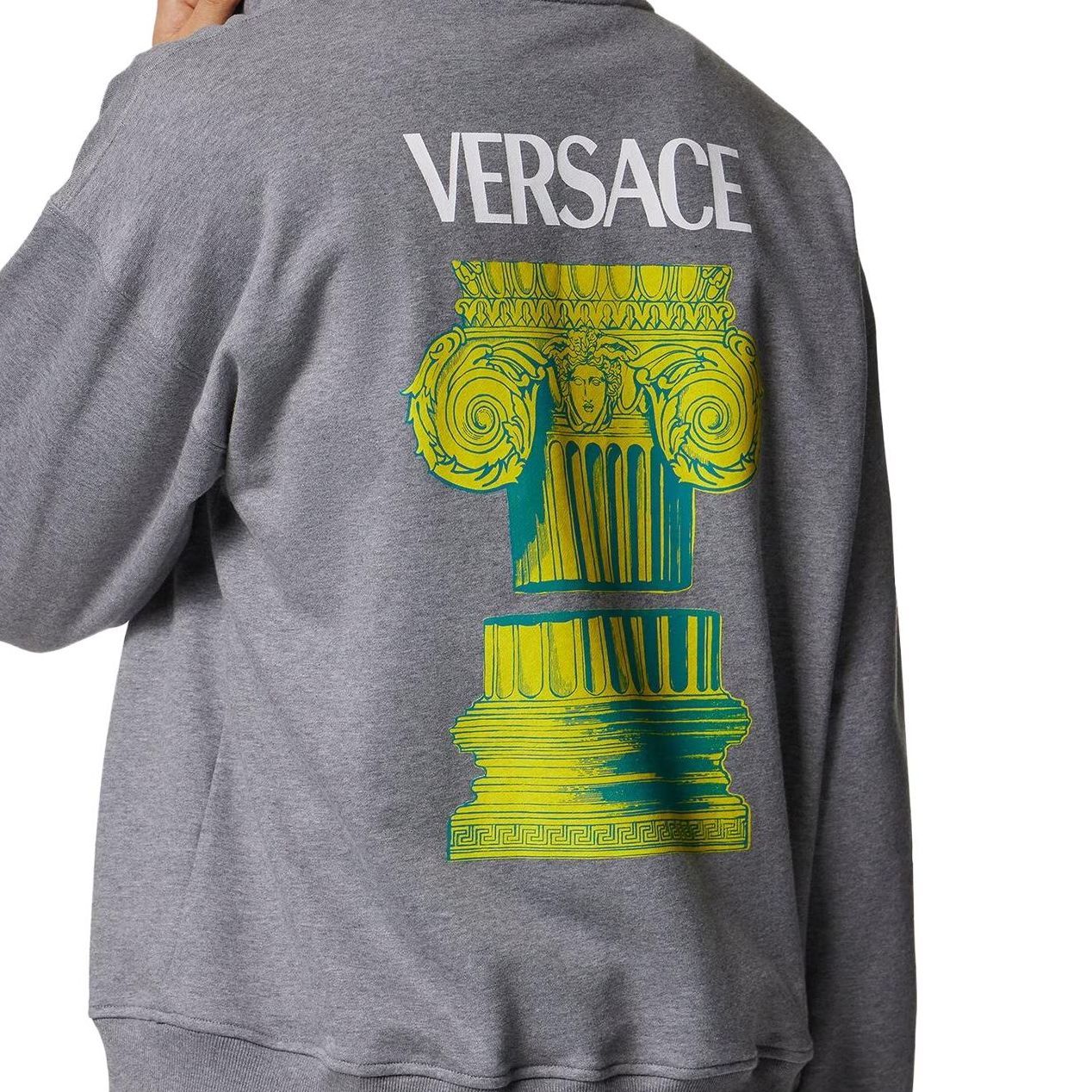 Details for VERSACE SS23  Grey Zip-Up Hoodie with Back Letter Print 1010682-1A07744-2ED40