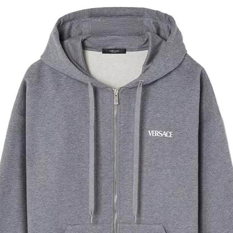 Sizing VERSACE SS23  Grey Zip-Up Hoodie with Back Letter Print 1010682-1A07744-2ED40