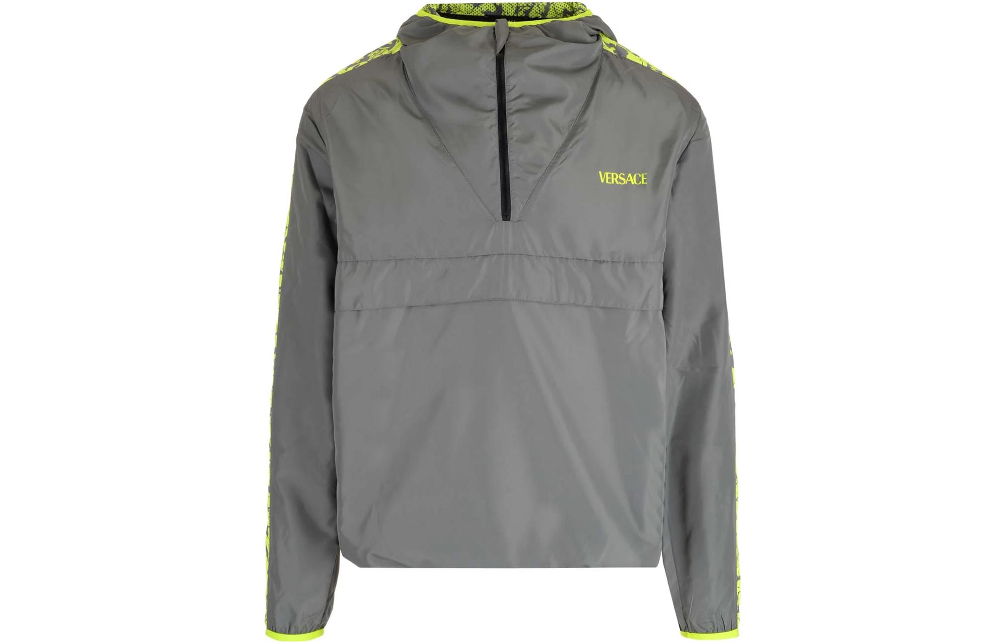 VERSACE SS23  Half-Zip Letter Print Jacket in Dark Grey. 1008147-1A05829-5E150