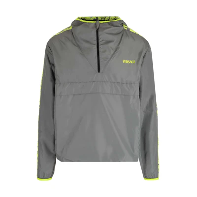 VERSACE SS23 Half-Zip Letter Print Jacket in Dark Grey. 1008147-1A05829-5E150