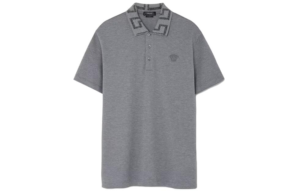 VERSACE SS23  Logo Embroidered Short Sleeve Polo Shirt Dark Gray A87402-1A06199-2EE70