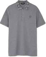 VERSACE SS23 Logo Embroidered Short Sleeve Polo Shirt Dark Gray A87402-1A06199-2EE70 VERSACE SS23 Logo Embroidered Short Sleeve Polo Shirt Dark Gray A87402-1A06199-2EE70