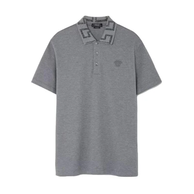 VERSACE SS23 Logo Embroidered Short Sleeve Polo Shirt Dark Gray A87402-1A06199-2EE70