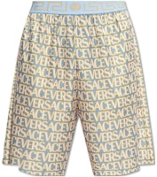 VERSACE SS23 Multicolor Logo Print Beach Shorts with Elastic Waistband 1003754-1A07863-5V510 VERSACE SS23 Multicolor Logo Print Beach Shorts with Elastic Waistband 1003754-1A07863-5V510