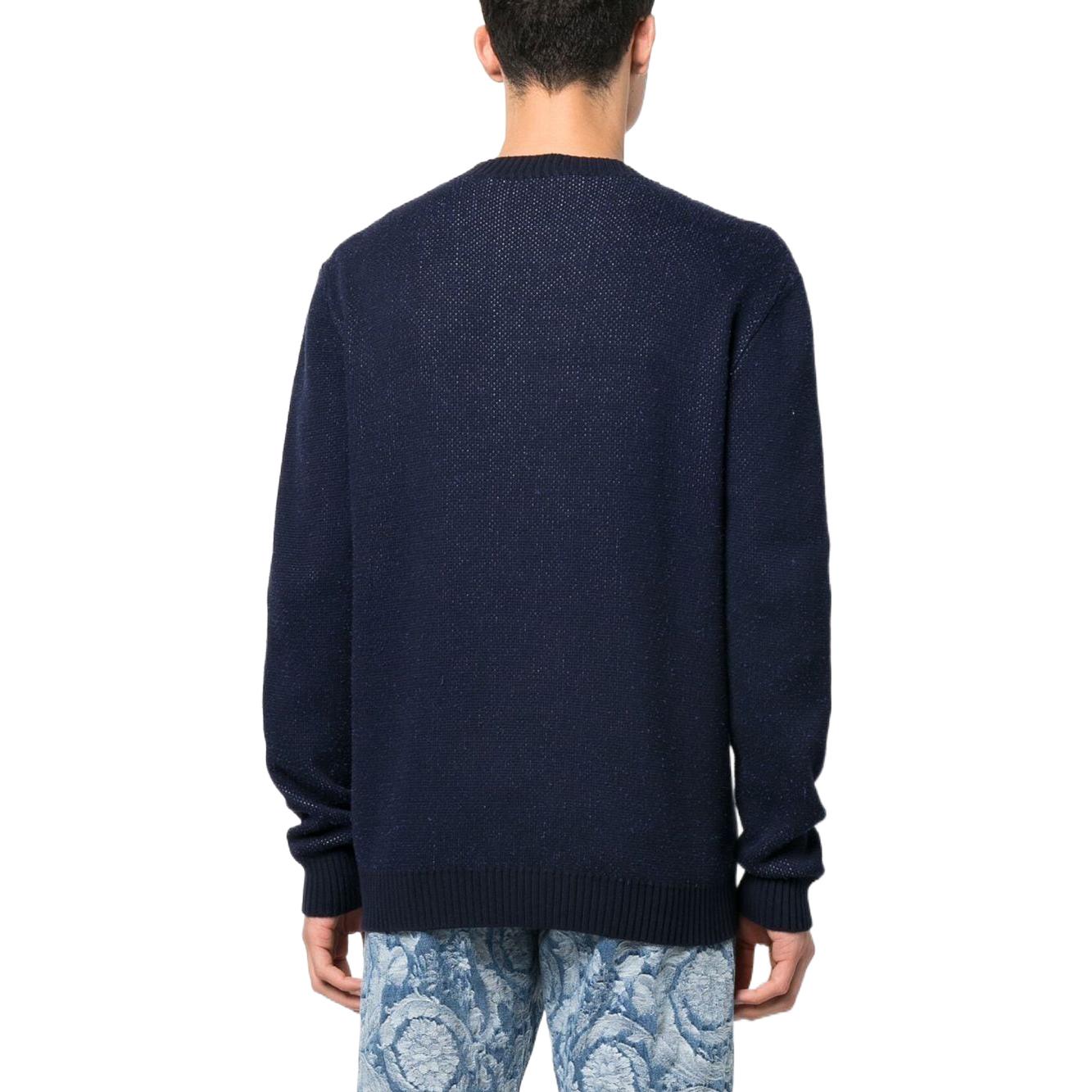 Purchase VERSACE SS23 Suéter Azul Marino Estampado Letras Cuello Redondo Manga Corta 1007983-1A05698-2UF90