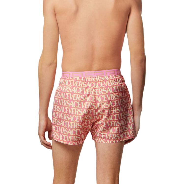 Shop VERSACE SS23 Shorts de Natación Naranja Colorblock con Logo y Cordón Ajustable. 1007841-1A07862-5P830