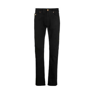 VERSACE SS23 Slim-Fit Mid-Rise Black Straight-Leg Jeans. 1011693-1A08583-1D040