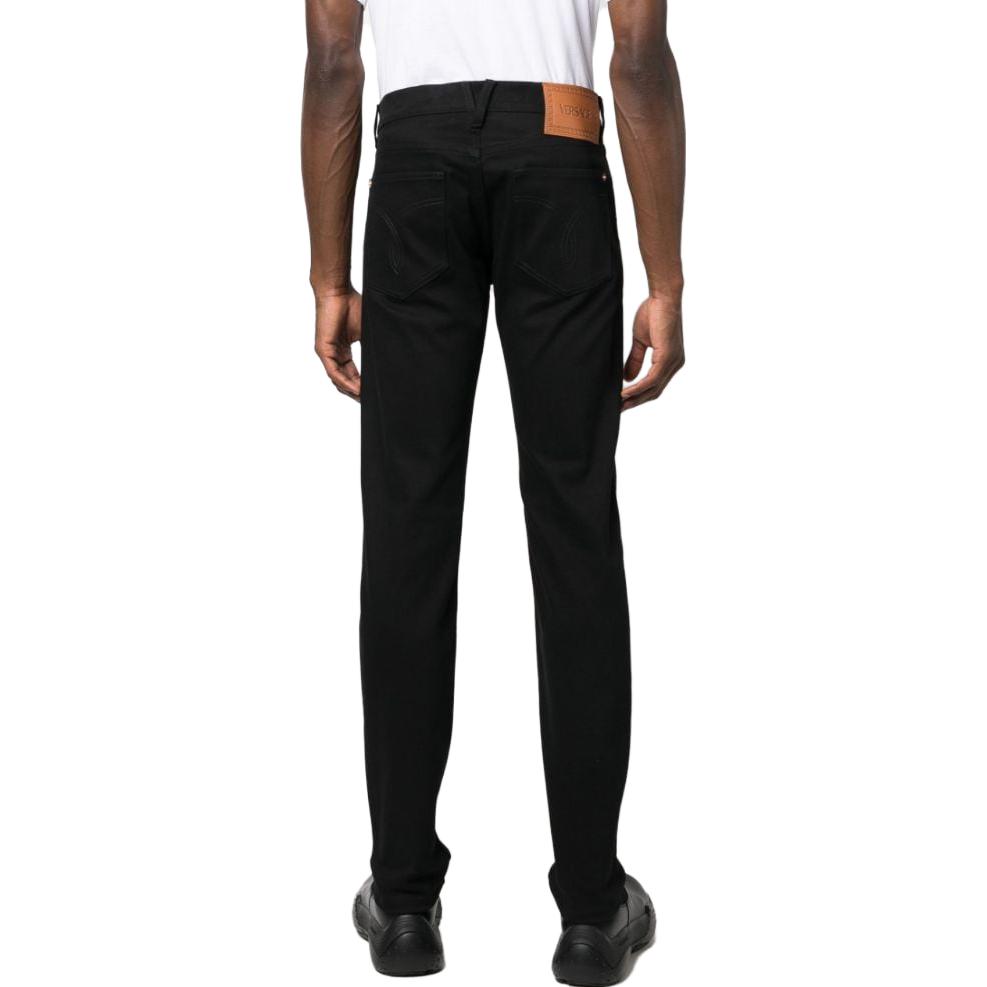 Shop VERSACE SS23  Slim-Fit Mid-Rise Black Straight-Leg Jeans. 1011693-1A08583-1D040