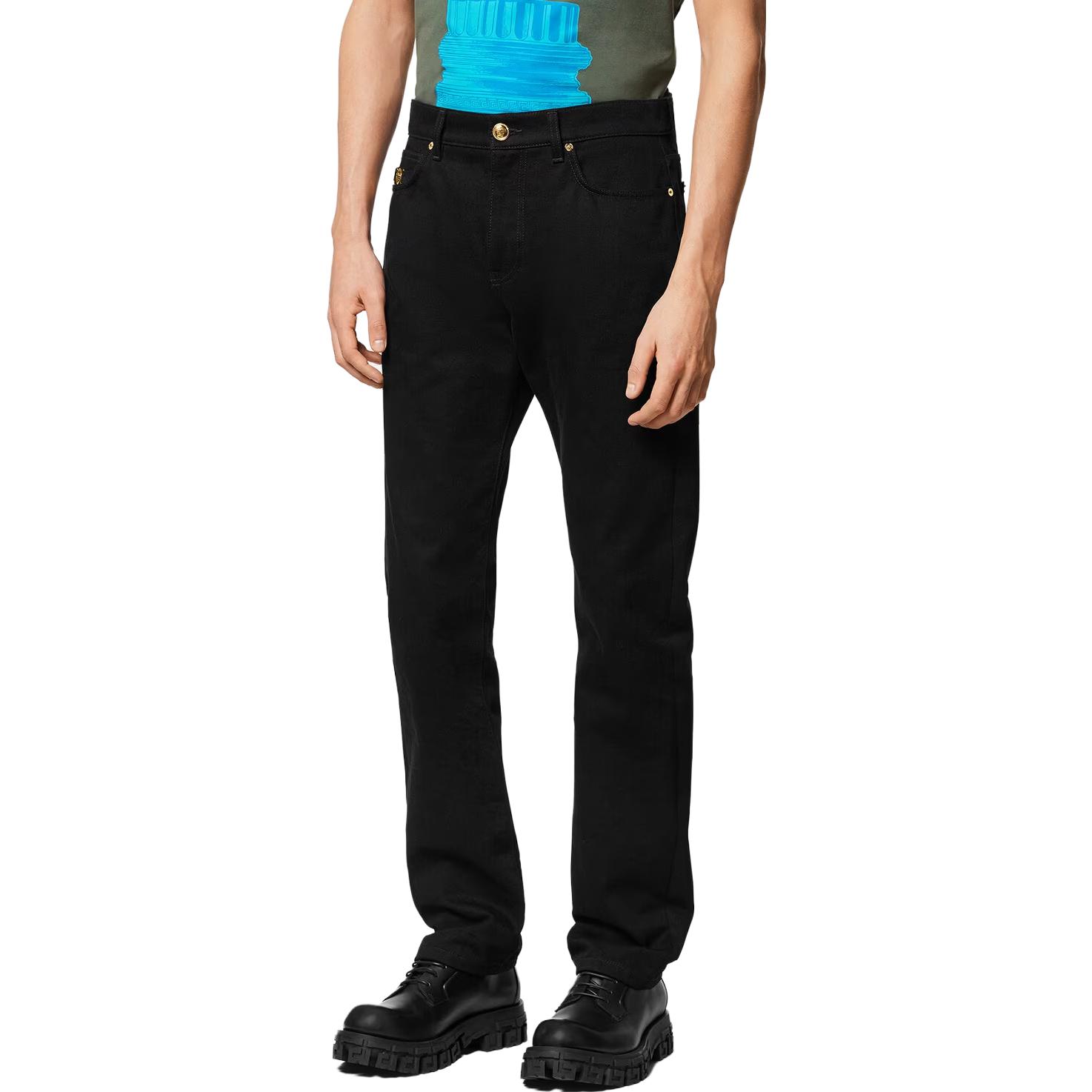 Details for VERSACE SS23  Slim-Fit Mid-Rise Black Straight-Leg Jeans. 1011693-1A08583-1D040