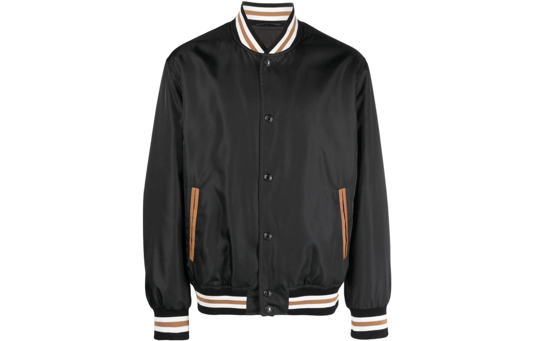 VERSACE SS23  Solid Color Baseball Collar Jacket in Black. 10105811A07677