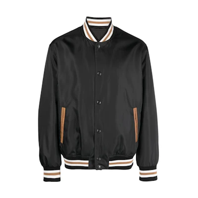 VERSACE SS23 Solid Color Baseball Collar Jacket in Black. 10105811A07677