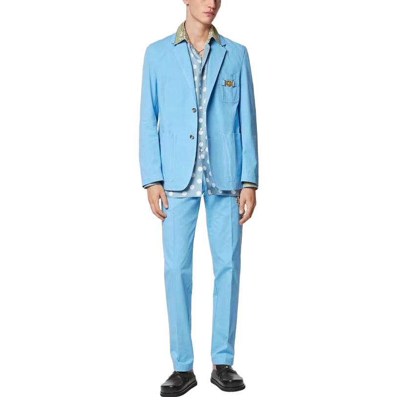 VERSACE SS23  Solid Straight-Leg Mid-Waist Casual Pants Blue 1010583-1A07474-1VA90 圖 3