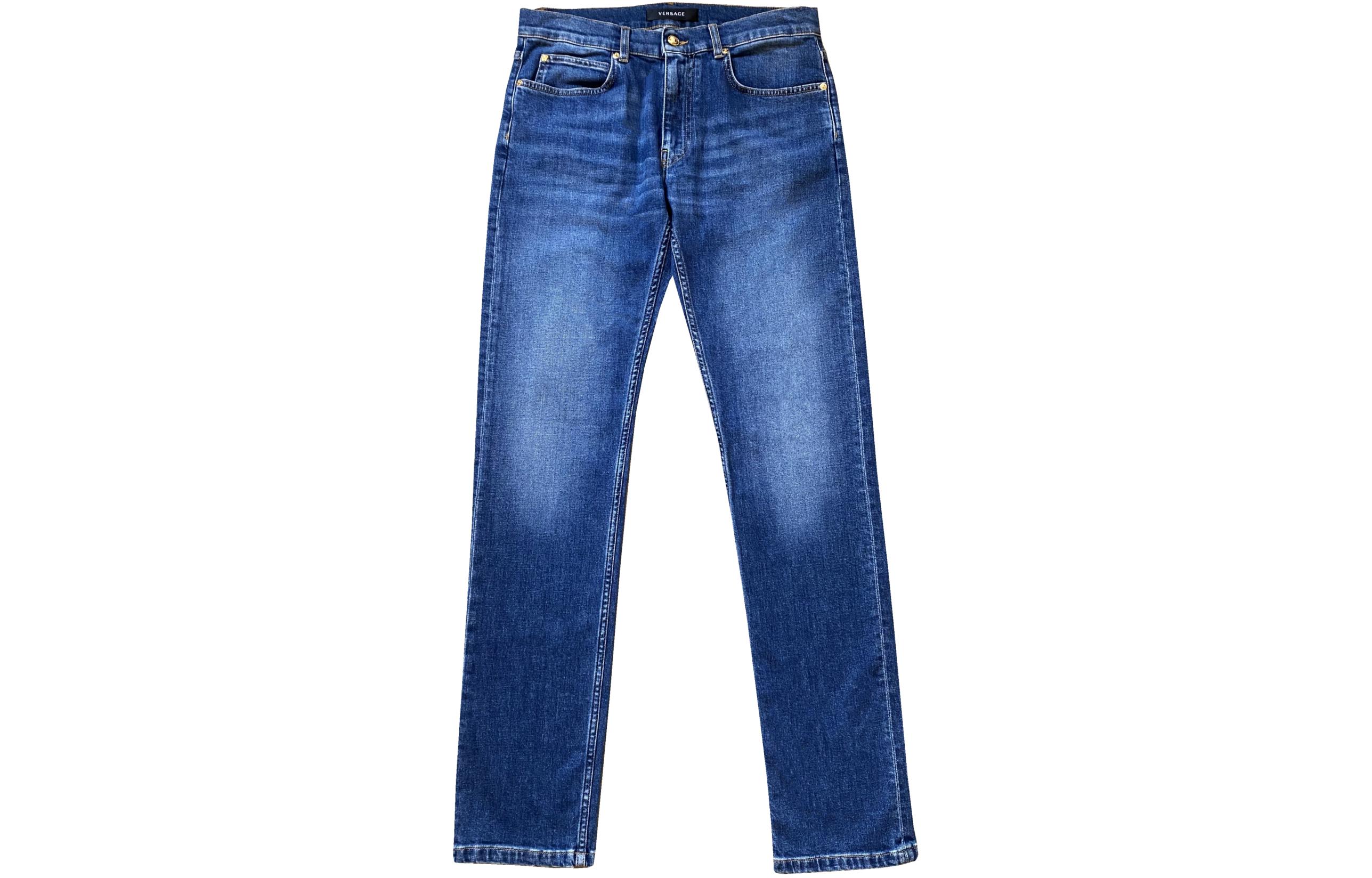 Order Versace SS23  Washed Embroidered Straight-Leg Jeans Blue 1011835-1A03324-1D030