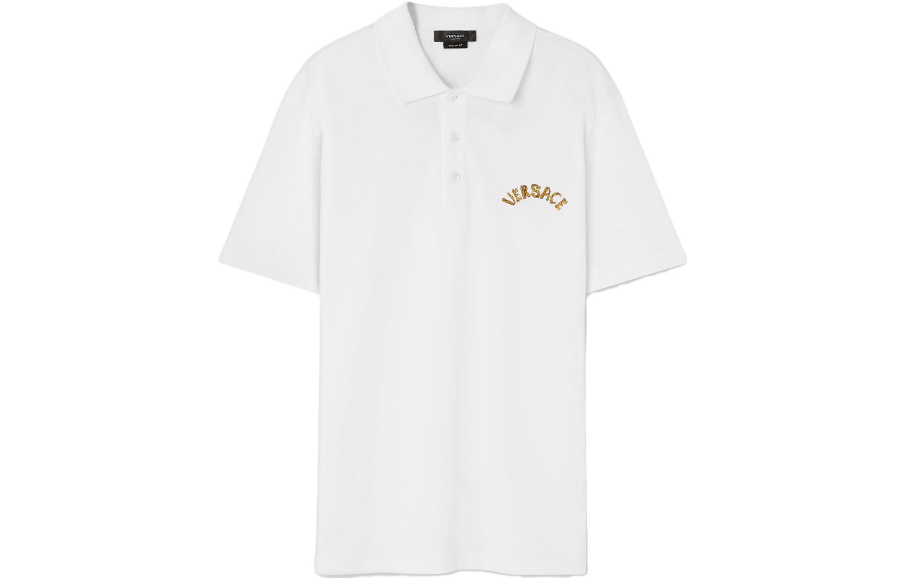 Order ヴェルサーチ SS23 ホワイトポロシャツ 無地 エンブロイダリーロゴ入り 1010639-1A07698-1W000
