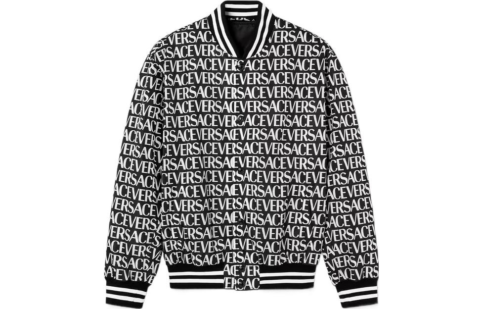 Versace SS23 All-Over Logo Baseball Collar Jacket Black Fashion 1009424-1A06879-5B040