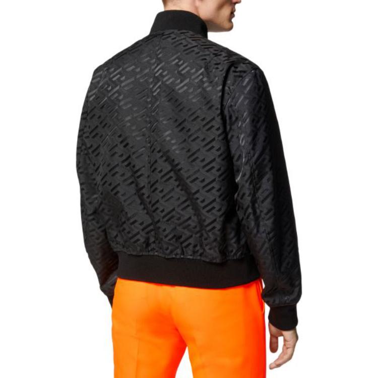 Shop VERSACE SS23 全版印花黑色飛行外套 1008620-1A06201-5U680