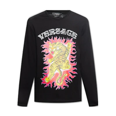 Versace SS23 Alphabet Animal Print Long Sleeve T-Shirt Black (). 1010635-1A07694-1B000