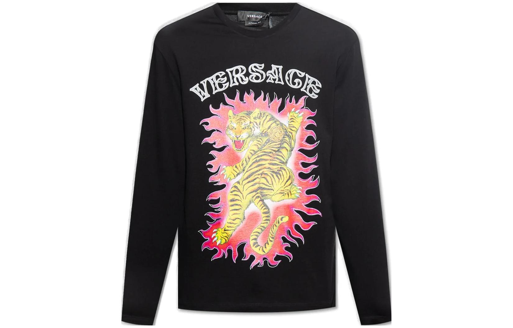 Order Versace SS23 字母動物印花長袖T恤 黑色 (). 1010635-1A07694-1B000