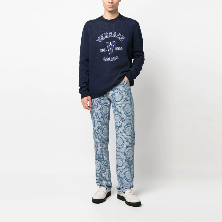 VERSACE SS23 Barocco Silhouette Print Straight Jeans Washed Blue Mens. 1007837-1A05765-1D520 圖 3