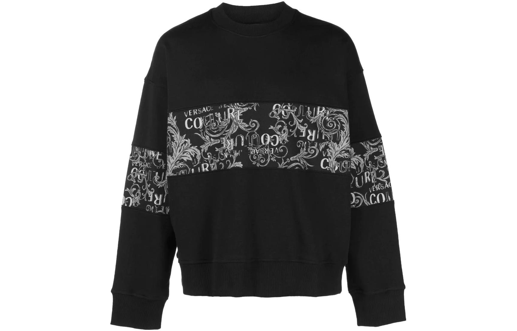Versace SS23 Baroque Print Crewneck Long-Sleeve Sweatshirt Black 74GAI309-FS063-899