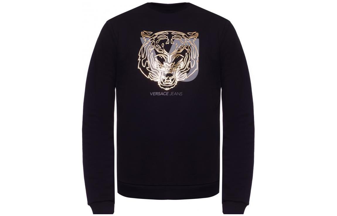 Versace SS23 Black Cotton Sweatshirt with Tiger Head Logo Print B7GSA7FU-36604-Y6A