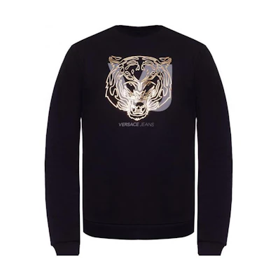 Versace SS23 Black Cotton Sweatshirt with Tiger Head Logo Print B7GSA7FU-36604-Y6A