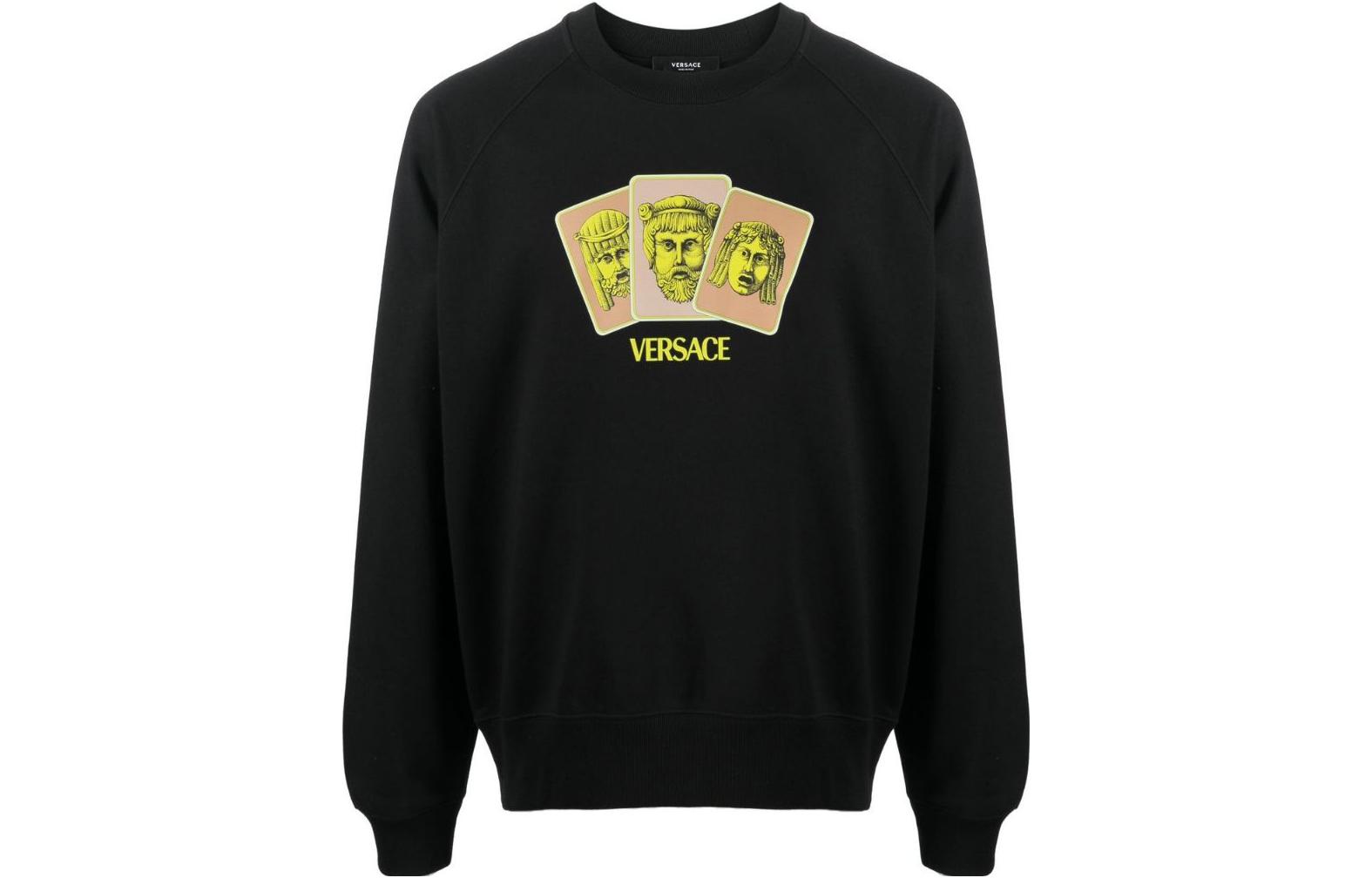 Versace SS23 Black Crewneck Sweatshirt with Graphic Logo Print 1009346-1A06798-1B000