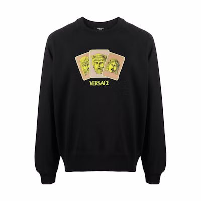 Versace SS23 Black Crewneck Sweatshirt with Graphic Logo Print 1009346-1A06798-1B000