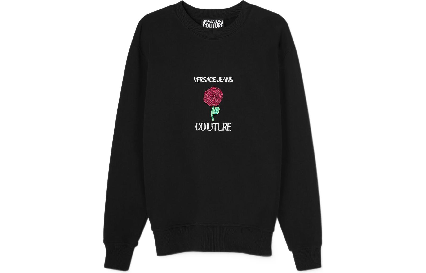 Versace SS23 Black Floral Letter Print Casual Sweatshirt E74GAII01-ECF00I-E899