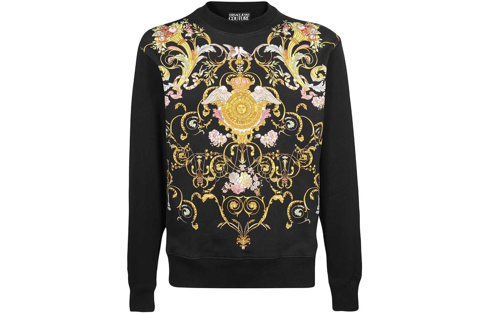 Versace SS23 Black Floral Print Loose-Fit Long-Sleeve Sweatshirt B7GWA7F4-13988-899