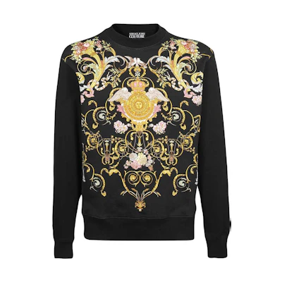 Versace SS23 Black Floral Print Loose-Fit Long-Sleeve Sweatshirt B7GWA7F4-13988-899