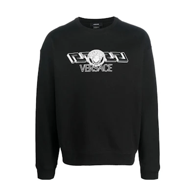 Versace SS23 Black Logo Print Pullover Sweatshirt 1008535-1A06119-1B000