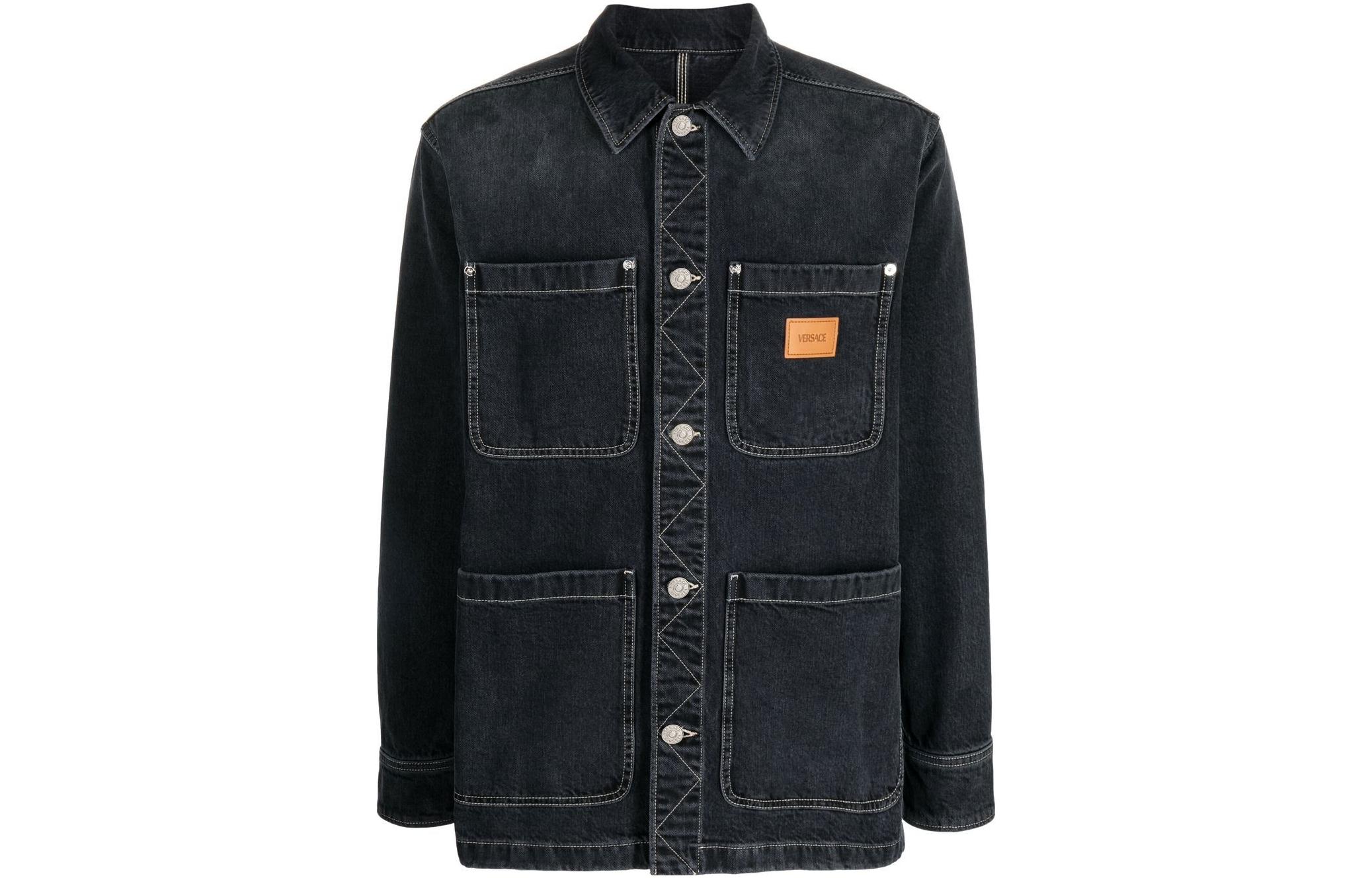 Versace SS23 Black Single-Breasted Jacket with Logo Collar 10078121-A05762-1D490