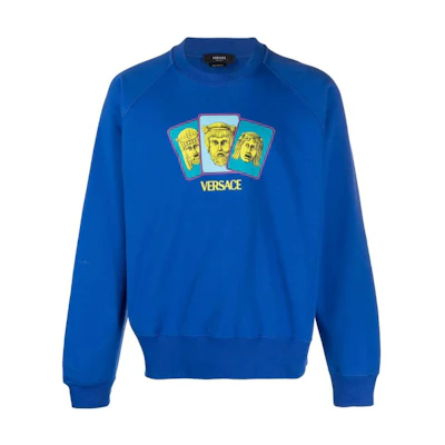 Versace SS23 Blue Crewneck Long-Sleeve Sweatshirt with Graphic Logo 1009346-1A06798-1UE30