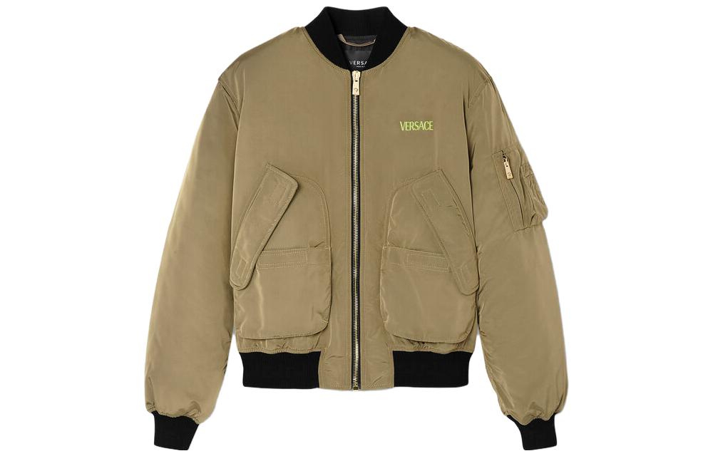 Versace SS23 Brown Logo Embroidered Patchwork Bomber Jacket for Men 1009529-1A06912-5G530