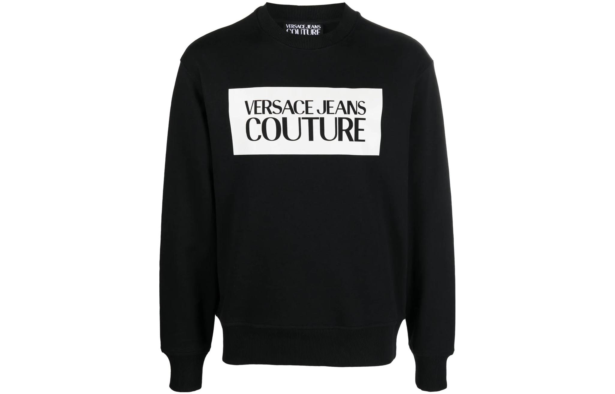 Versace SS23 Colorblock Logo Print Crewneck Sweatshirt Black 74GAIF07-CF02F-899