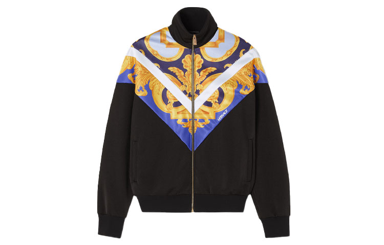 Versace SS23 Colorblock Zip-Up Track Jacket Black 1008504-1A06205-5U670